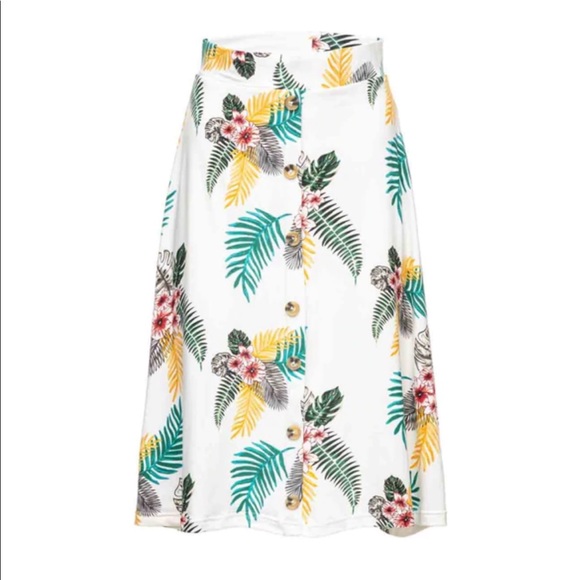 Floral Print Button Placket Midi Skirt- Floral - Picture 3 of 4